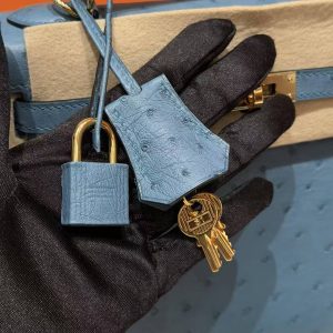 Hermes Kelly 25 Bag Handmade In KK Ostrich Leather from South Africa Gold Hardware 7C Cabalt - Image 9