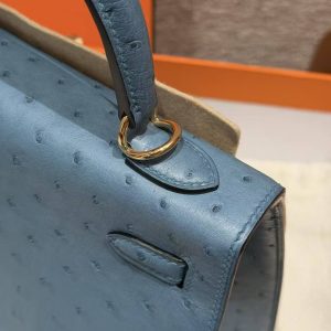 Hermes Kelly 25 Bag Handmade In KK Ostrich Leather from South Africa Gold Hardware 7C Cabalt - Image 7