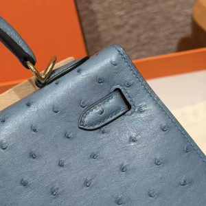 Hermes Kelly 25 Bag Handmade In KK Ostrich Leather from South Africa Gold Hardware 7C Cabalt - Image 6