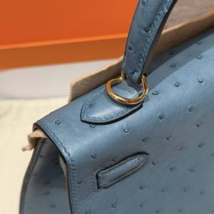 Hermes Kelly 25 Bag Handmade In KK Ostrich Leather from South Africa Gold Hardware 7C Cabalt - Image 5