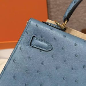 Hermes Kelly 25 Bag Handmade In KK Ostrich Leather from South Africa Gold Hardware 7C Cabalt - Image 4