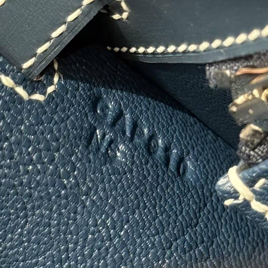 Hermes Kelly 25 Bag Handmade In Box Calfskin Leather Silver Hardware 7P Blue Presse - Image 15