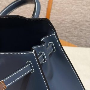 Hermes Kelly 25 Bag Handmade In Box Calfskin Leather Silver Hardware 7P Blue Presse - Image 11