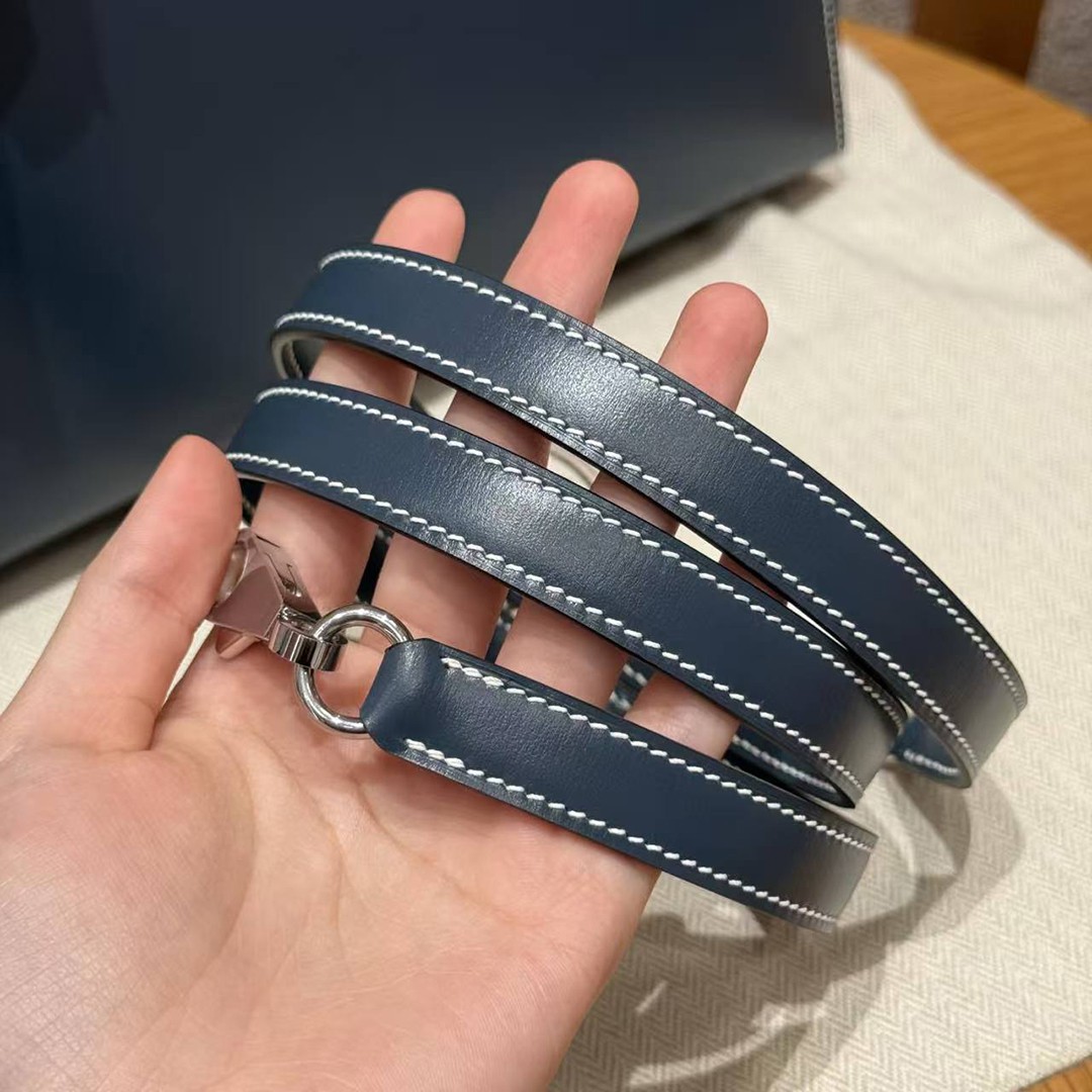 Hermes Kelly 25 Bag Handmade In Box Calfskin Leather Silver Hardware 7P Blue Presse - Image 5