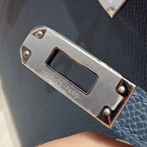Hermes Kelly 25 Bag Handmade In Epsom Calfskin Leather Silver Hardware 7P Blue Presse - Image 14