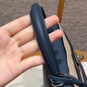 Hermes Kelly 25 Bag Handmade In Epsom Calfskin Leather Silver Hardware 7P Blue Presse - Image 5