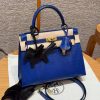 Hermes Kelly 25 Bag Handmade In Lizard Leather From South Africa Gold Hardware 7T Blue Electric