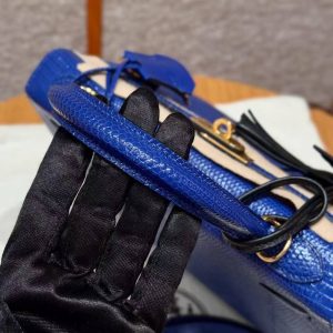 Hermes Kelly 25 Bag Handmade In Lizard Leather From South Africa Gold Hardware 7T Blue Electric - Image 15