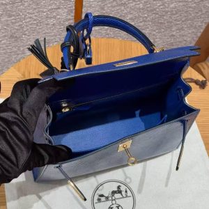 Hermes Kelly 25 Bag Handmade In Lizard Leather From South Africa Gold Hardware 7T Blue Electric - Image 14