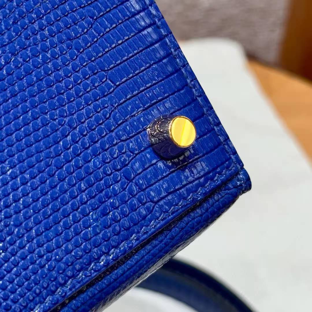 Hermes Kelly 25 Bag Handmade In Lizard Leather From South Africa Gold Hardware 7T Blue Electric - Image 13