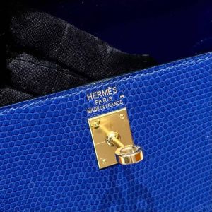 Hermes Kelly 25 Bag Handmade In Lizard Leather From South Africa Gold Hardware 7T Blue Electric - Image 9
