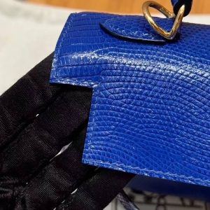 Hermes Kelly 25 Bag Handmade In Lizard Leather From South Africa Gold Hardware 7T Blue Electric - Image 8
