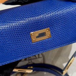 Hermes Kelly 25 Bag Handmade In Lizard Leather From South Africa Gold Hardware 7T Blue Electric - Image 7