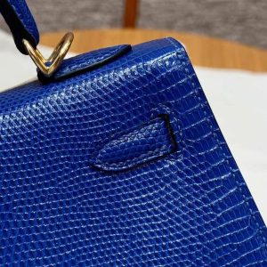Hermes Kelly 25 Bag Handmade In Lizard Leather From South Africa Gold Hardware 7T Blue Electric - Image 6
