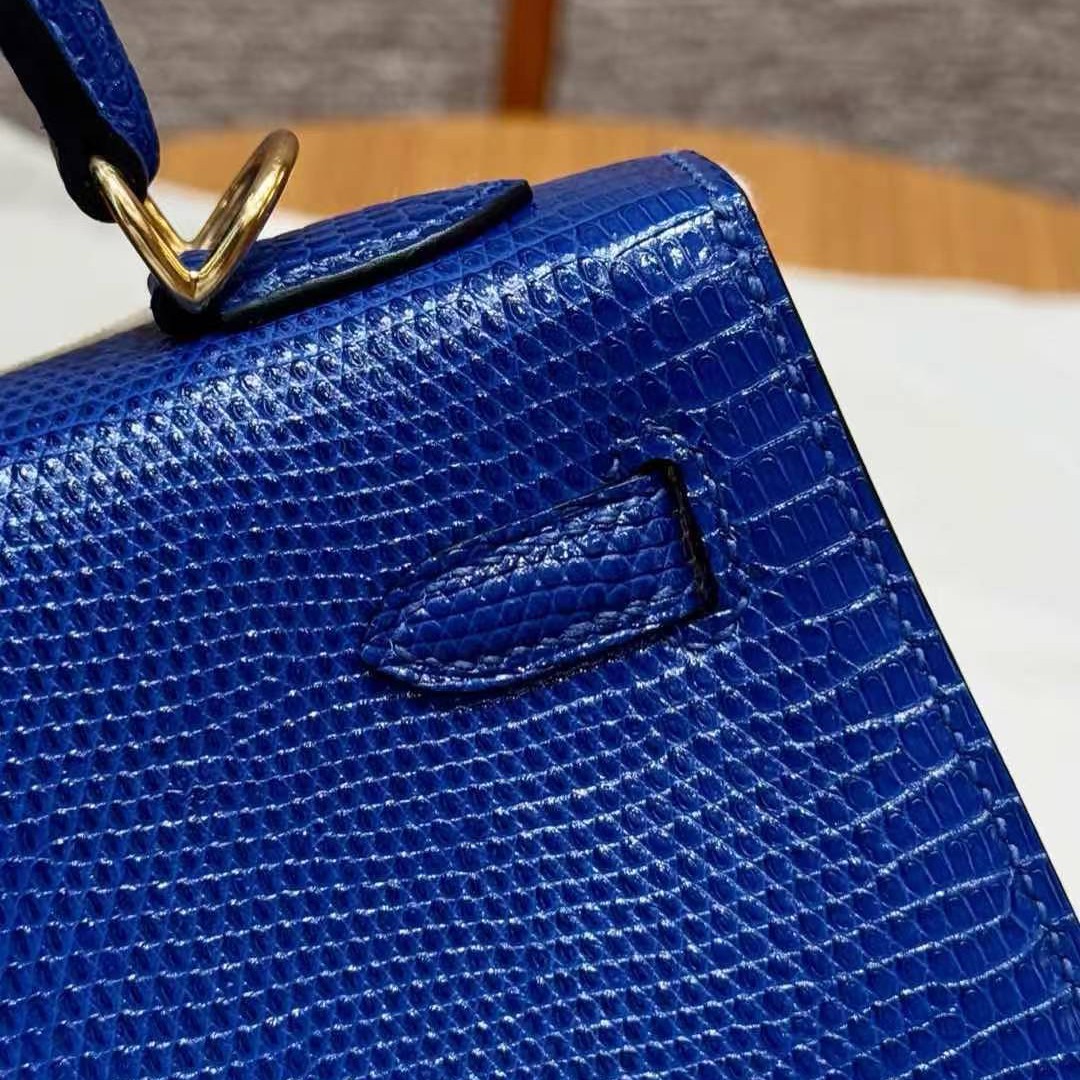 Hermes Kelly 25 Bag Handmade In Lizard Leather From South Africa Gold Hardware 7T Blue Electric - Image 6