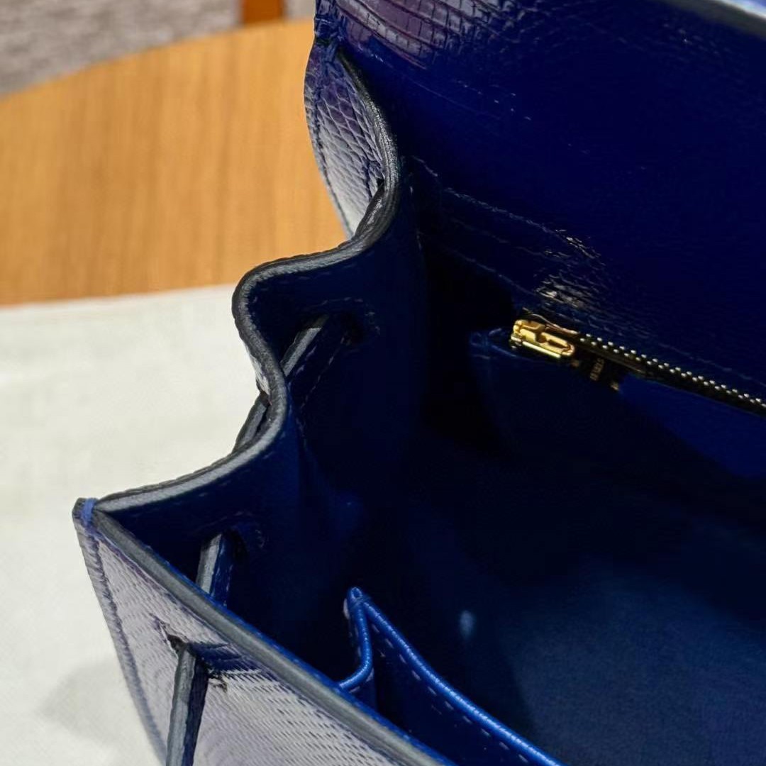 Hermes Kelly 25 Bag Handmade In Lizard Leather From South Africa Gold Hardware 7T Blue Electric - Image 4