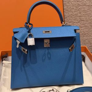 Alternative view of Hermes Kelly 25 Bag Handmade In Epsom Calfskin Leather Silver Hardware 7W Blue Izmir