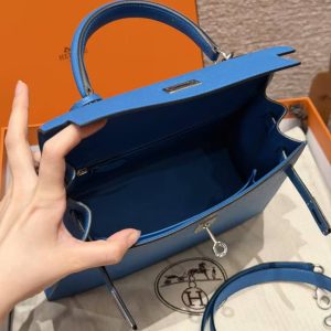 Hermes Kelly 25 Bag Handmade In Epsom Calfskin Leather Silver Hardware 7W Blue Izmir - Image 15