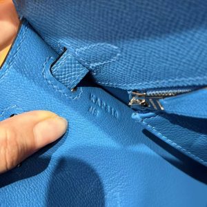 Hermes Kelly 25 Bag Handmade In Epsom Calfskin Leather Silver Hardware 7W Blue Izmir - Image 14