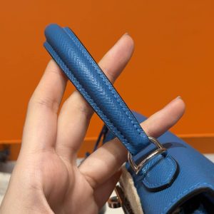 Hermes Kelly 25 Bag Handmade In Epsom Calfskin Leather Silver Hardware 7W Blue Izmir - Image 13