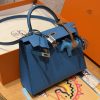 Hermes Kelly 25 Bag Handmade In Epsom Calfskin Leather Silver Hardware 7W Blue Izmir
