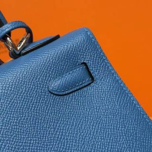 Hermes Kelly 25 Bag Handmade In Epsom Calfskin Leather Silver Hardware 7W Blue Izmir - Image 3