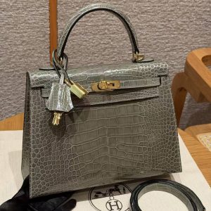 Hermes Kelly 25 Bag Handmade In Alligator Leather from Mississippi Gold Hardware 81 Girs Tourerlle