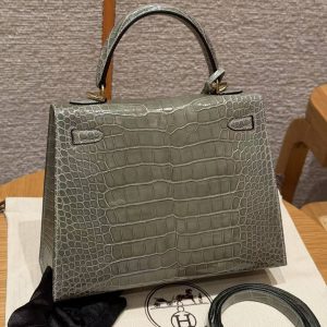 Hermes Kelly 25 Bag Handmade In Alligator Leather from Mississippi Gold Hardware 81 Girs Tourerlle - Image 2