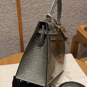 Hermes Kelly 25 Bag Handmade In Alligator Leather from Mississippi Gold Hardware 81 Girs Tourerlle - Image 20
