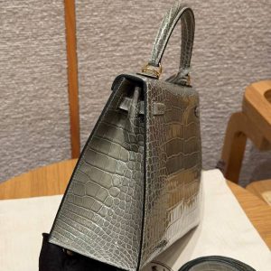 Hermes Kelly 25 Bag Handmade In Alligator Leather from Mississippi Gold Hardware 81 Girs Tourerlle - Image 19