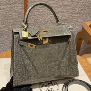 Hermes Kelly 25 Bag Handmade In Alligator Leather from Mississippi Gold Hardware 81 Girs Tourerlle - Image 14