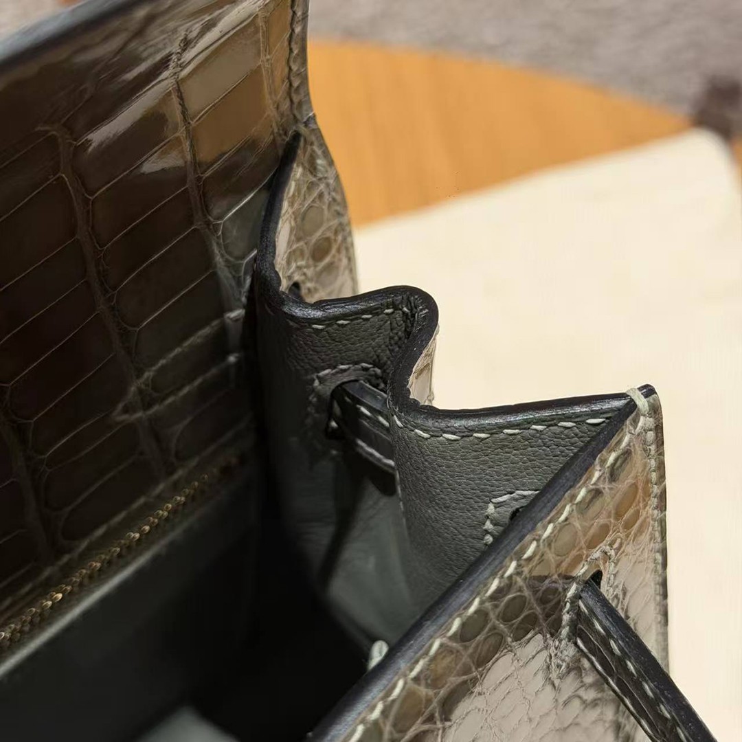 Hermes Kelly 25 Bag Handmade In Alligator Leather from Mississippi Gold Hardware 81 Girs Tourerlle - Image 11