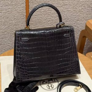 Hermes Kelly 25 Bag Handmade In Niloticus Leather from Nile Gold Hardware 88 Graphite - Image 2