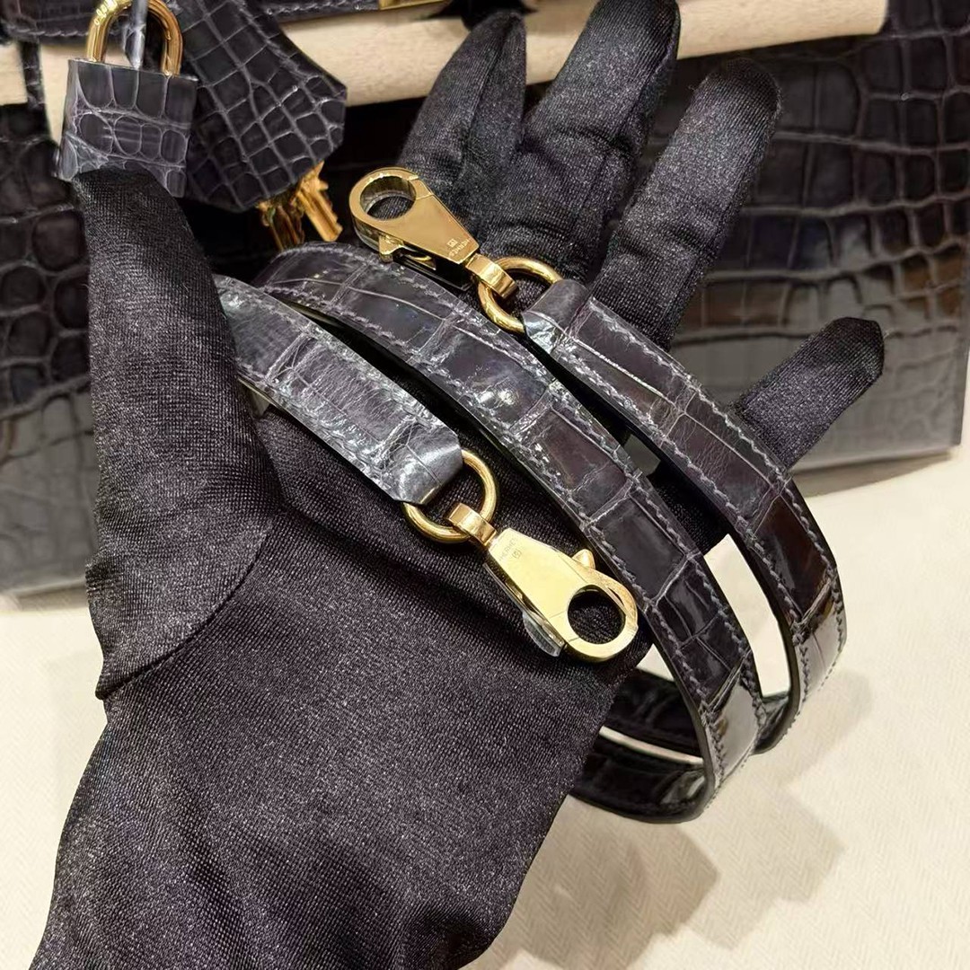 Hermes Kelly 25 Bag Handmade In Niloticus Leather from Nile Gold Hardware 88 Graphite - Image 4