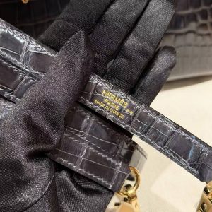 Hermes Kelly 25 Bag Handmade In Niloticus Leather from Nile Gold Hardware 88 Graphite - Image 3