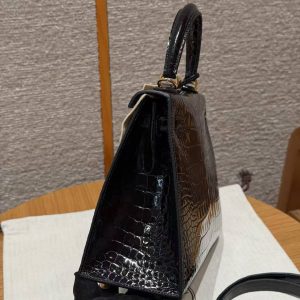 Hermes Kelly 25 Bag Handmade In Bright Faced Alligator Leather Gold Hardware 89 Noir - Image 20