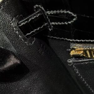 Hermes Kelly 25 Bag Handmade In Bright Faced Alligator Leather Gold Hardware 89 Noir - Image 15