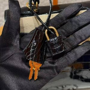 Hermes Kelly 25 Bag Handmade In Bright Faced Alligator Leather Gold Hardware 89 Noir - Image 8