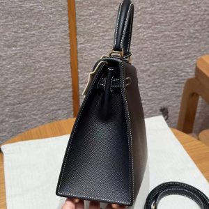 Hermes Kelly 25 Bag Handmade In Epsom Calfskin Leather From France Gold Hardware 89 Noir - Image 20