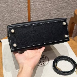 Hermes Kelly 25 Bag Handmade In Epsom Calfskin Leather From France Gold Hardware 89 Noir - Image 18