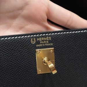 Hermes Kelly 25 Bag Handmade In Epsom Calfskin Leather From France Gold Hardware 89 Noir - Image 16