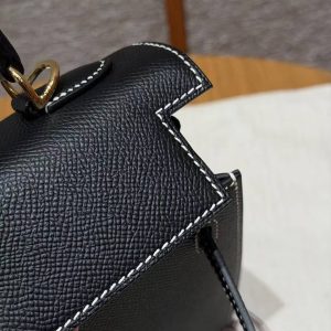 Hermes Kelly 25 Bag Handmade In Epsom Calfskin Leather From France Gold Hardware 89 Noir - Image 10