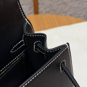 Hermes Kelly 25 Bag Handmade In Epsom Calfskin Leather From France Gold Hardware 89 Noir - Image 9