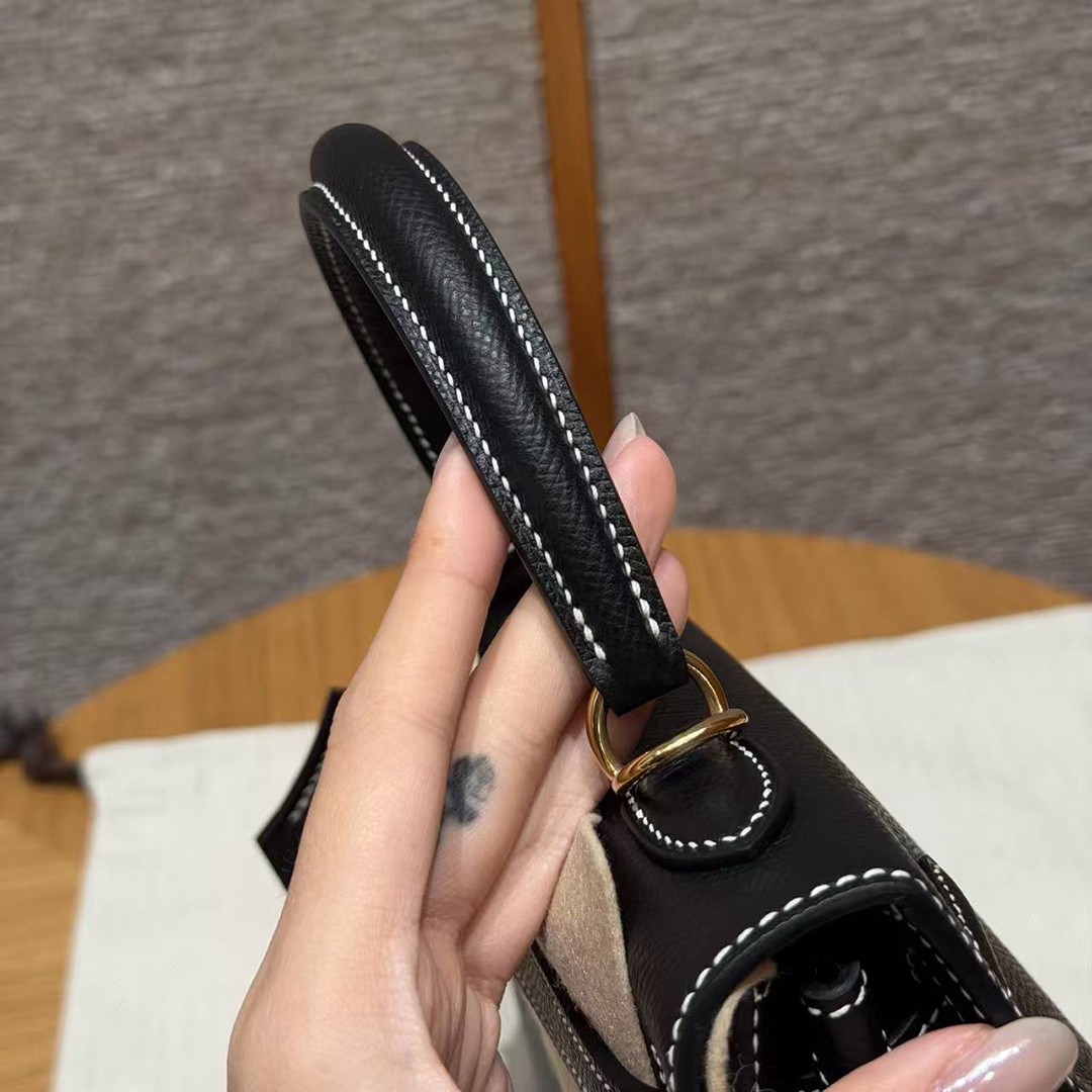 Hermes Kelly 25 Bag Handmade In Epsom Calfskin Leather From France Gold Hardware 89 Noir - Image 8