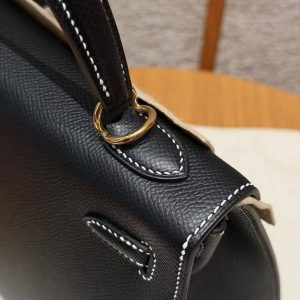 Hermes Kelly 25 Bag Handmade In Epsom Calfskin Leather From France Gold Hardware 89 Noir - Image 6