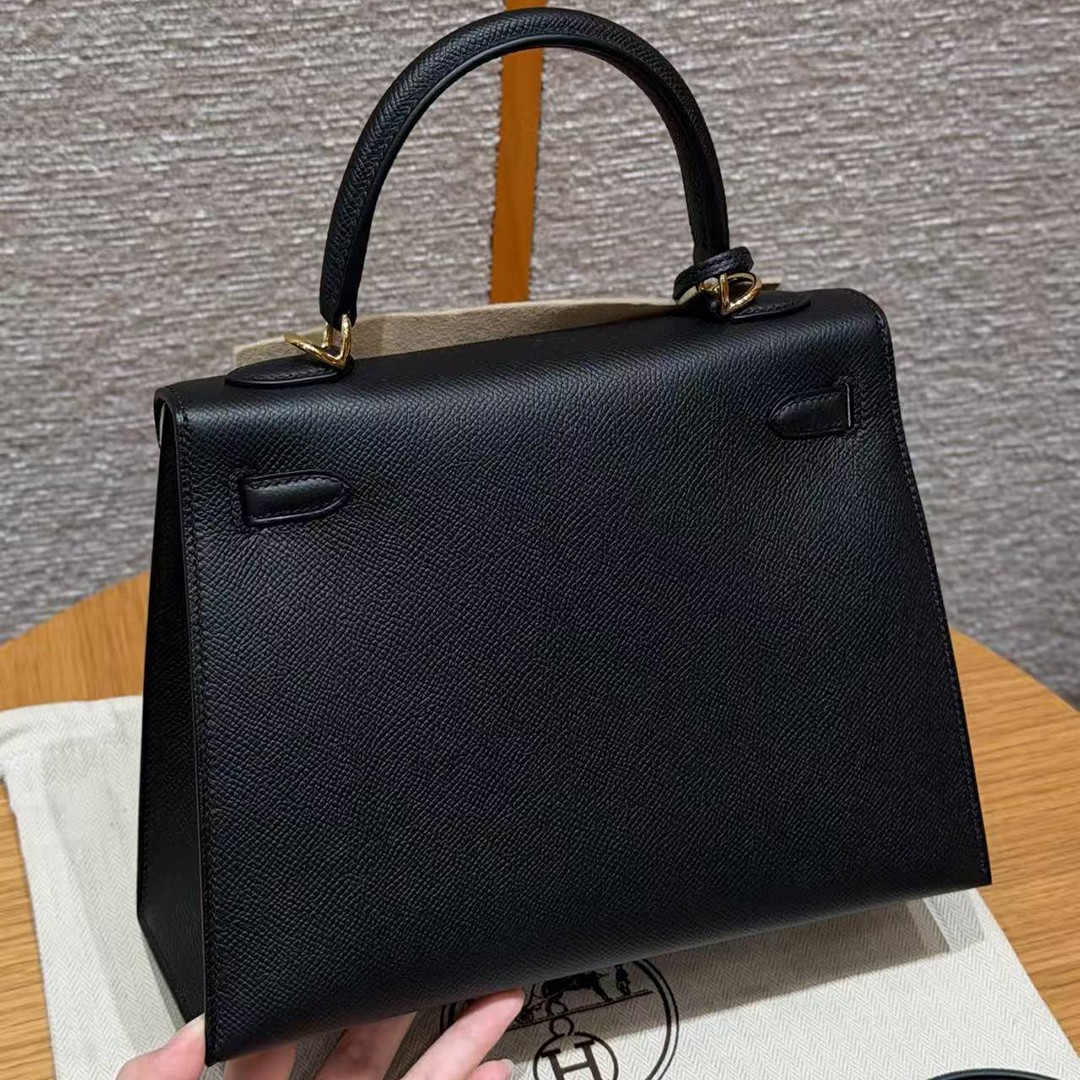 Hermes Kelly 25 Bag Handmade In Epsom Calfskin Leather Gold Hardware 89 Noir - Image 2