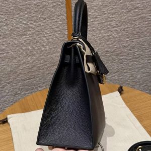 Hermes Kelly 25 Bag Handmade In Epsom Calfskin Leather Gold Hardware 89 Noir - Image 17
