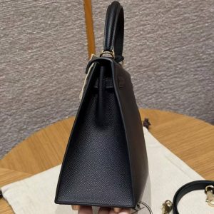 Hermes Kelly 25 Bag Handmade In Epsom Calfskin Leather Gold Hardware 89 Noir - Image 16