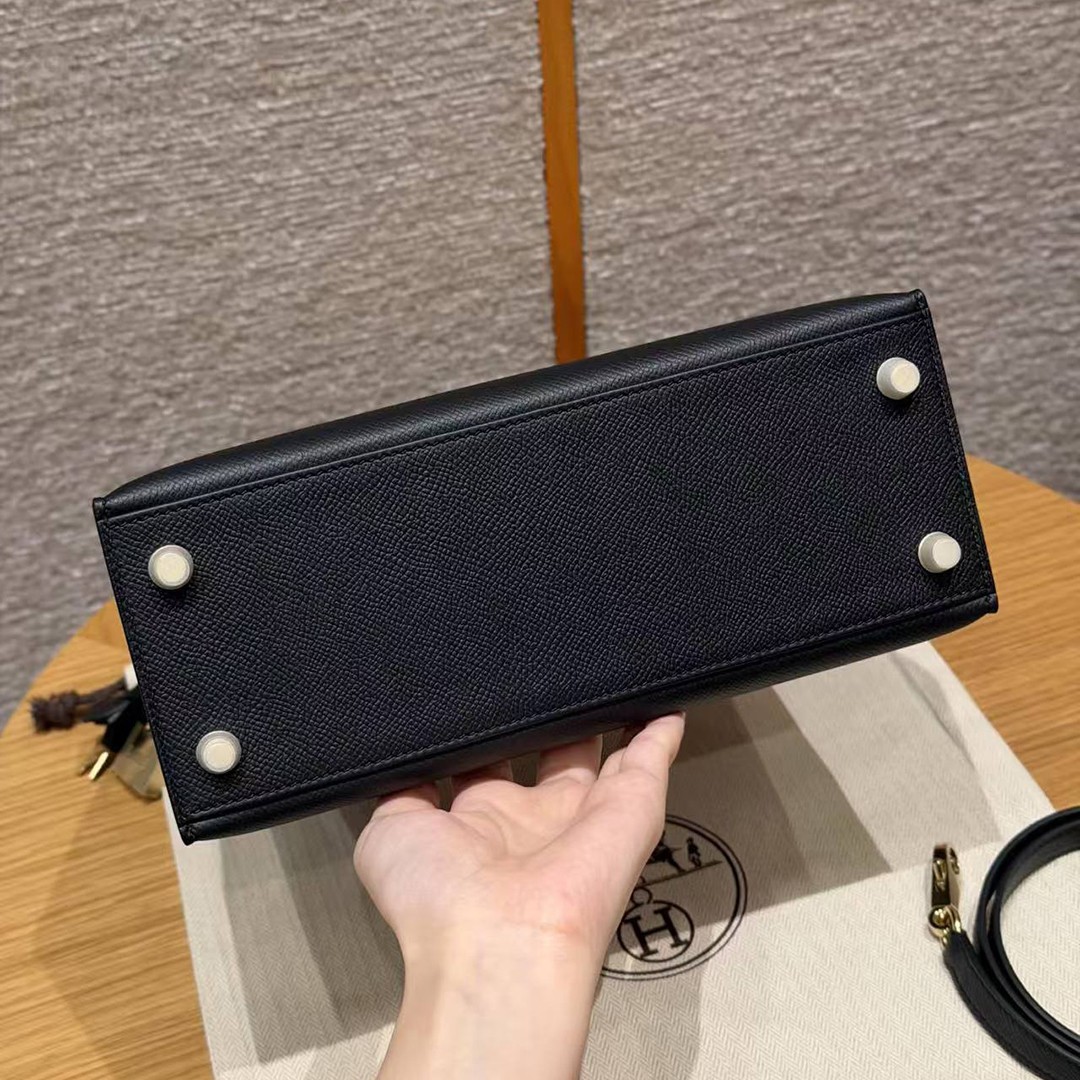 Hermes Kelly 25 Bag Handmade In Epsom Calfskin Leather Gold Hardware 89 Noir - Image 15