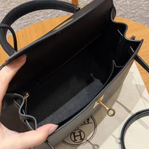 Hermes Kelly 25 Bag Handmade In Epsom Calfskin Leather Gold Hardware 89 Noir - Image 14